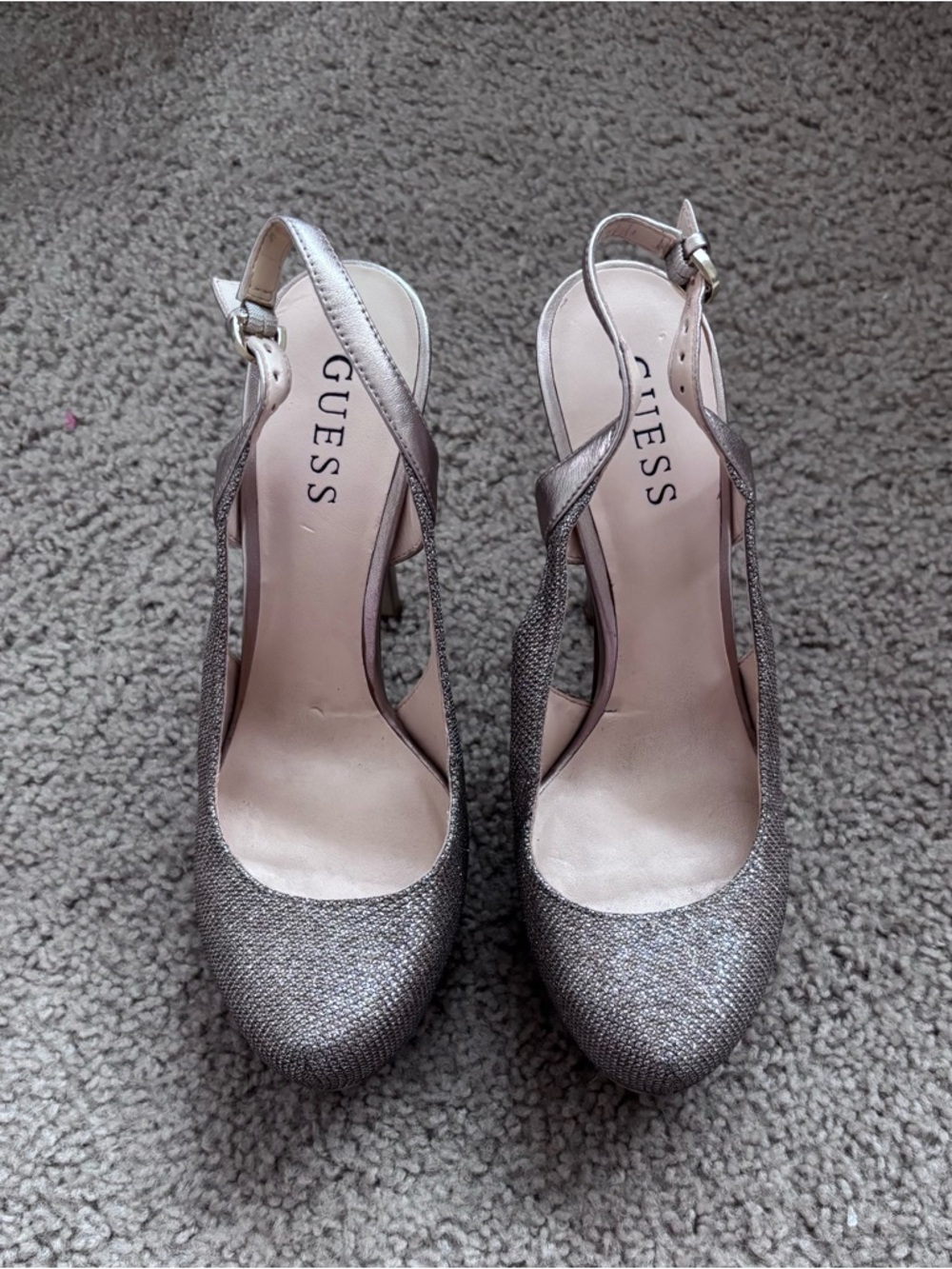 GUESS Shimmery Silver Slingback Pumps